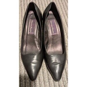 Vintage Phyllis Poland Black Leather Pumps Leopard Accent Heel Made in Italy 8